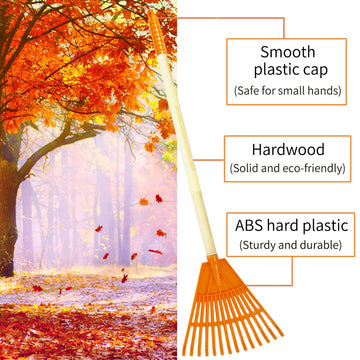 CHEERBANK 4Pcs Kid Rakes - 31" Plastic Lawn Rakes with Wooden Handle, Gardening Tools for Children Age 3 and Up, Color: 4PCS Plastic Rakes