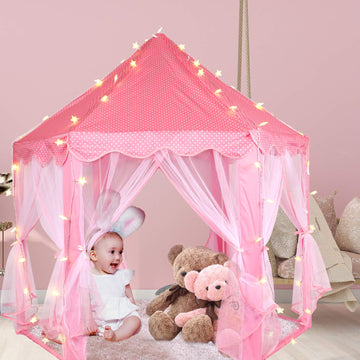 Volscity Princess Tent With Led Star Lights,Kids Castle Play Tent For Girls,Large Playhouse Girl Toy Gifts Age 3+,Indoor And Out