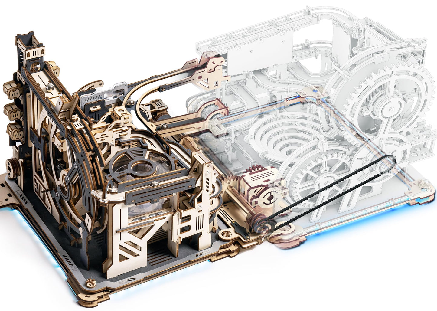 Rokr 3D Puzzle Marble Run Kit 2 In 1 Include Marble Spaceport Lgc01 And Link Pack Lg01, 3D Wooden Puzzles For Adults Mechanical Model Sets Building Toys