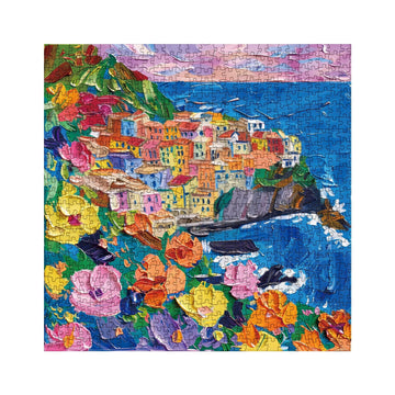 Colorful Cinque Terre Puzzles For Adults 1000 Pieces, Painting Art Beach Ocean Jigsaw Puzzles, Beautiful Flower Landscape Floral