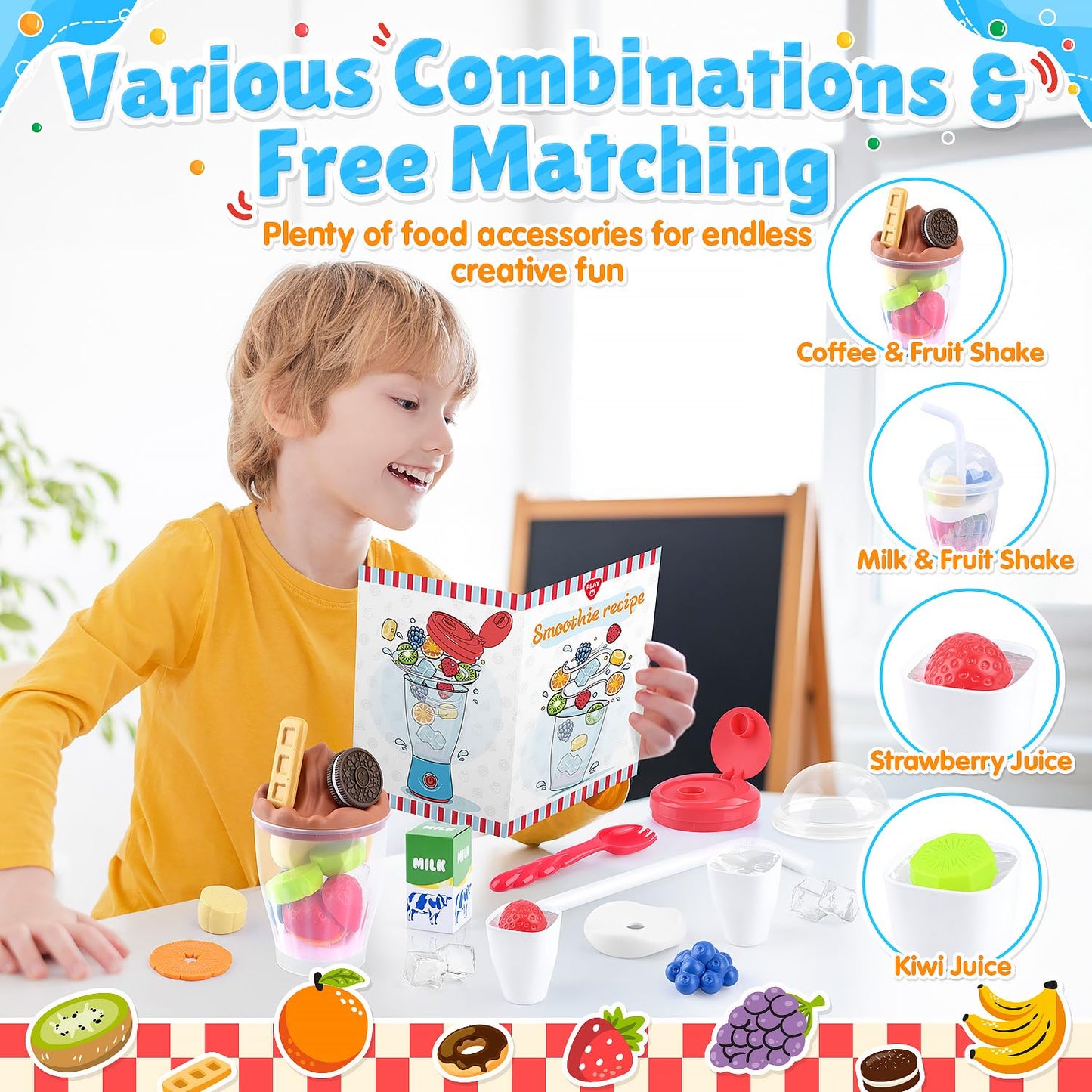 Play Smoothie Maker Toy Blender Set - 27 Pcs Pretend Play Kitchen Appliance For Kids With Realistic Action, Light And Sound, Pla
