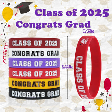 Class Of 2025 Graduation Party Favors Bulk 30Pcs Congrats Grad Rubber Graduation Bracelets Supplies Silicone Wristbands Graduati