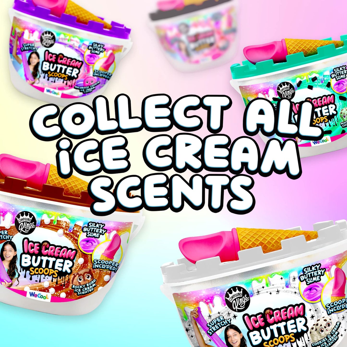 Compound Kings Fluffy Ice Cream Butter Scoops Slime Bucket For Boys And Girls, Sensory Toy Non-Toxic Non-Sticky, Scented Includes Ice Cream Mix Ins & Scooper (Strawberry Shortcake)