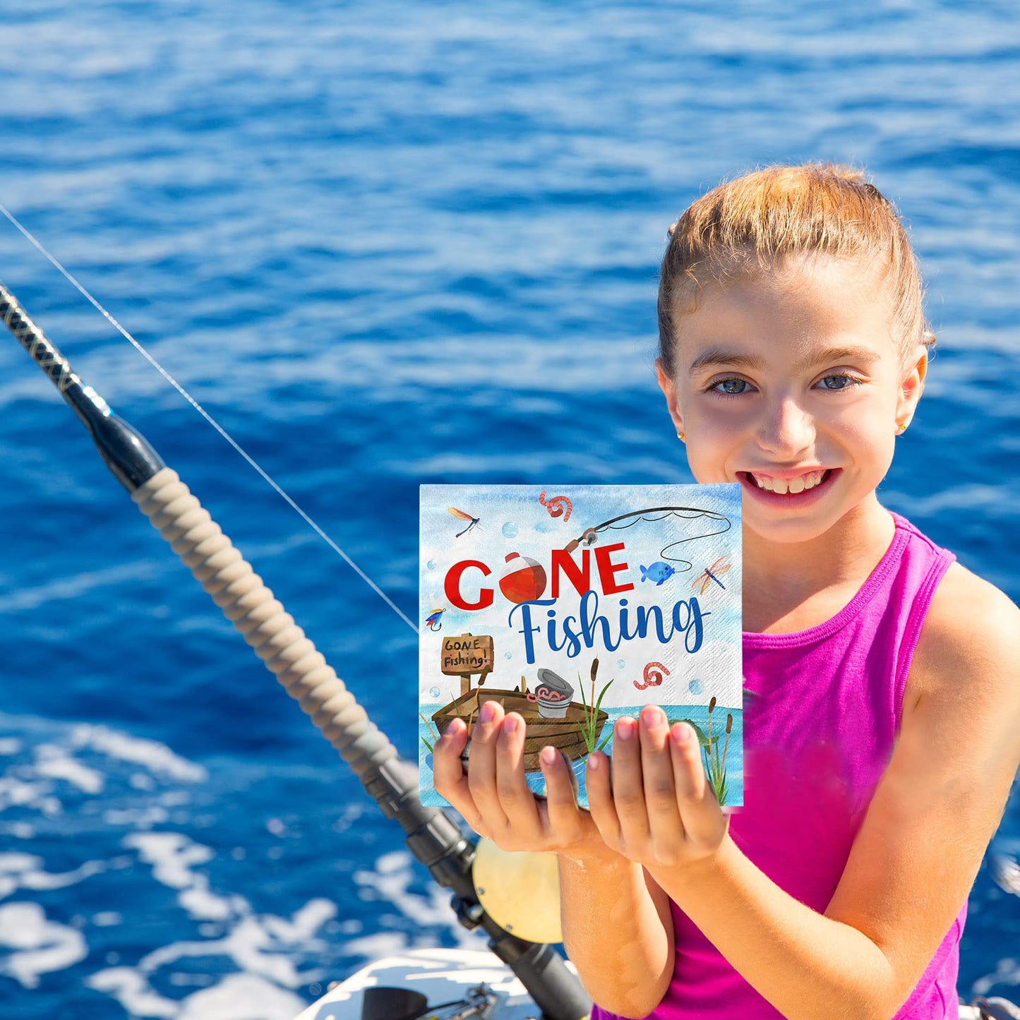 Gone Fishing Napkin 40Pcs-Fishing Party Supplies Decoration Little Fisherman Themed Disposable Folded Birthday Summer Beach Part