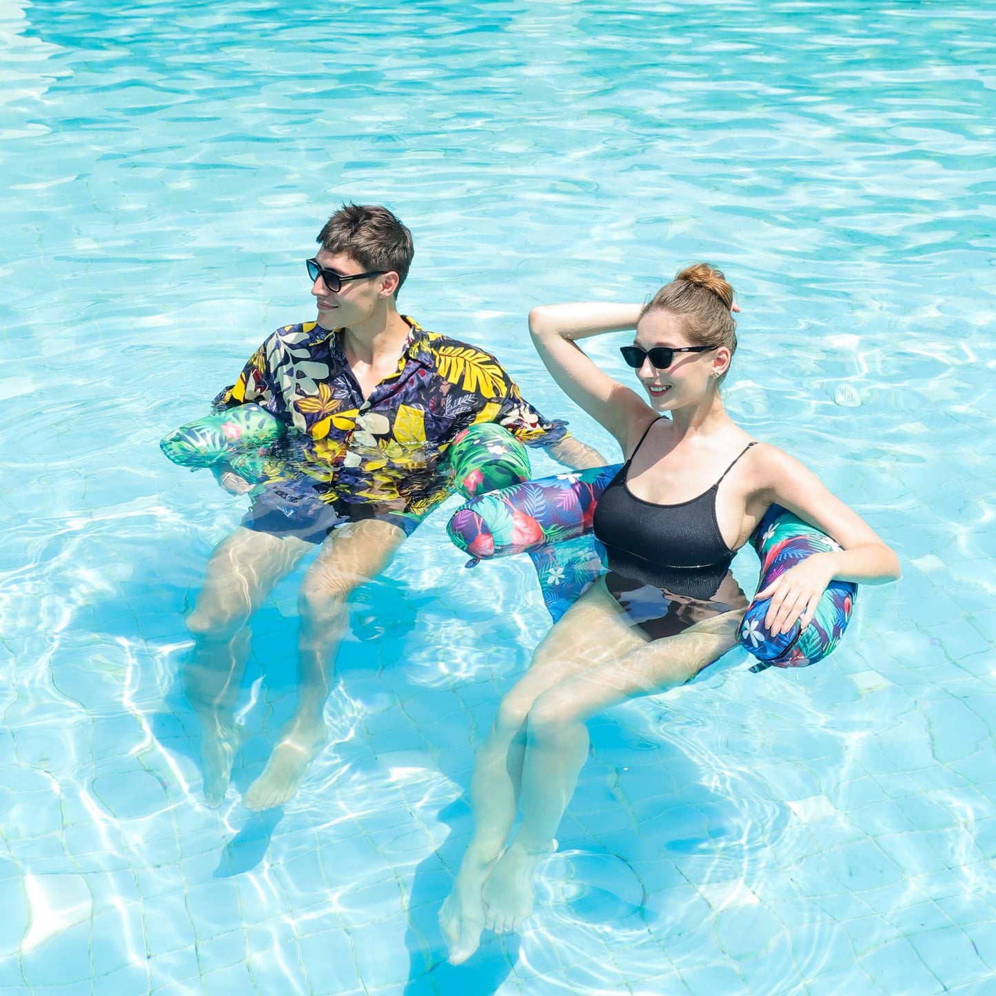 Finduwill Inflatable Pool Floats Chair - 2 Pack Water Floating Pool Chair Adult, Soft Fabric Tanning Pool Lounger Chair With Sli