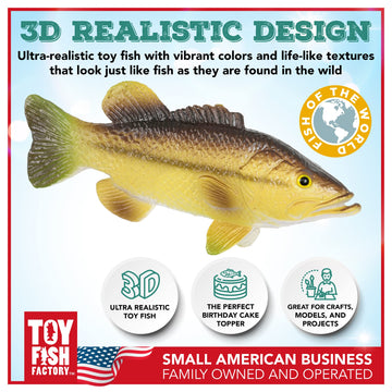 Toy Fish Factory American Angler Toy Fish Set - Miniature Largemouth Bass, Crappie, Bluegill, Catfish, Striped Bass - Multicolor, Plastic