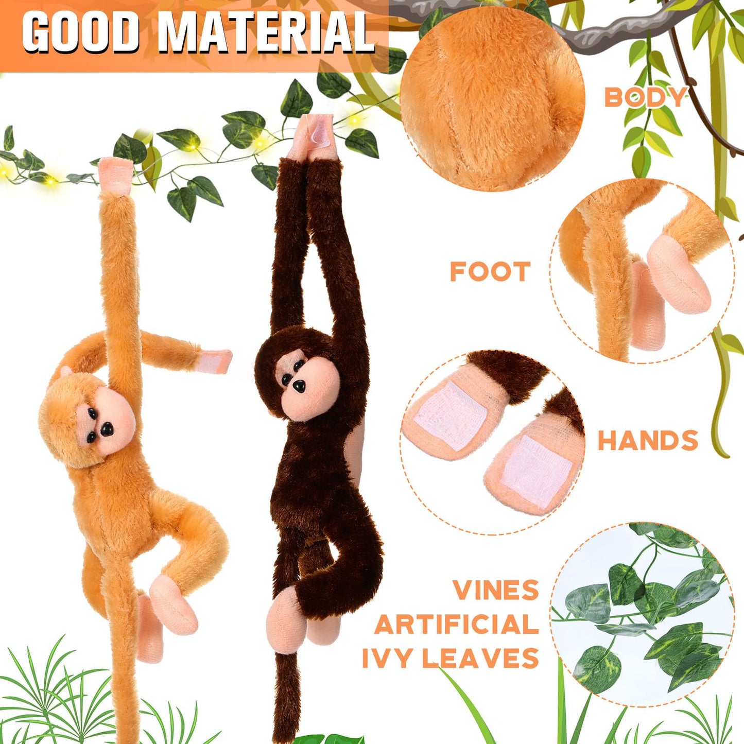 Gemscream 12 Pcs 20 Inch Hanging Monkey Stuffed Animal Stuffed Monkey Plush Toy With 2 Pcs Hanging Artificial Ivy Vines 2 Pcs 20