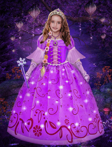 Aolliya Rapunzel Light Up Dress for Girls Purple Princess Costumes Halloween Dress Up for Cosplay Party Carnival