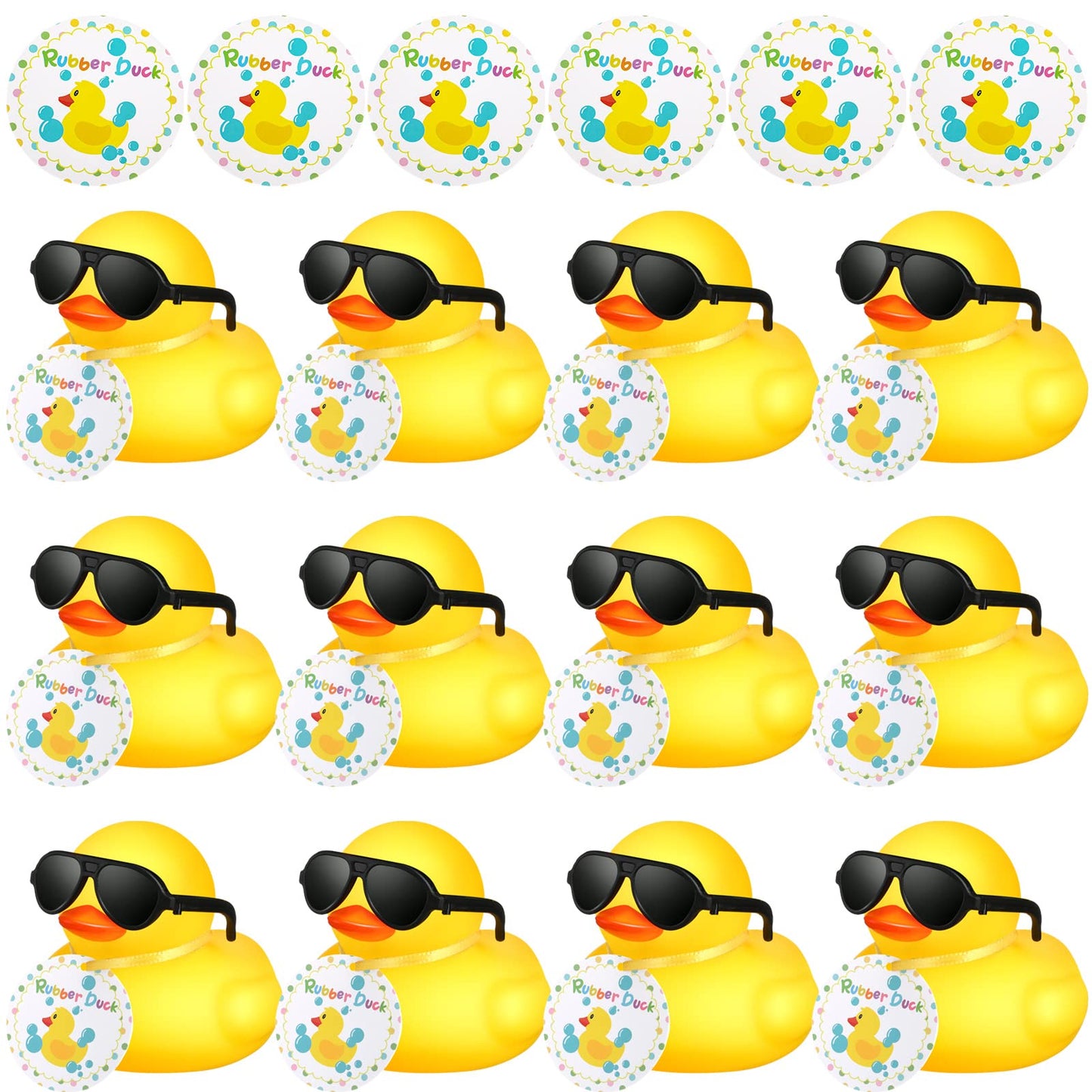 Chivao 12 Pcs Mini Rubber Ducks With Sunglasses/ Glasses And Hats/ Necklace, Cruise Rubber Ducks In Bulk Valentine'S Day Gift Small Duck Bathtub Toy For Hiding Party Favor(Yellow,Card Style)