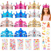 JOELELI 31pcs Crown Craft for Kids, 24pcs Foam Princess Tiara Crowns with Gem Diamond Tattoo Sticker- Make Your Own Queen King C