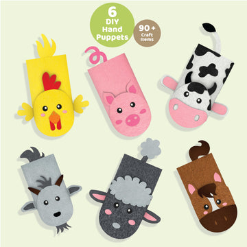 Jackinthebox Hand Puppet Making Kit -6 Farm Animals Felt Puppet Craft Kit For Kids,Creative Diy Arts & Crafts Kit Make Your Own Puppets For Storytelling Role Play, Great Craft Gifts For Kids Ages 4-8