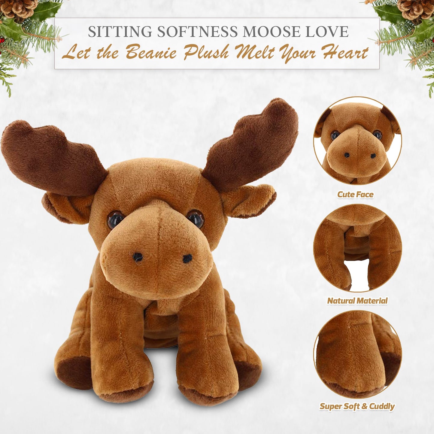 Plushland Beanie Moose Sitting 7' Stuffed Toys Plush Super Soft Winter Holiday (Benaie Moose)