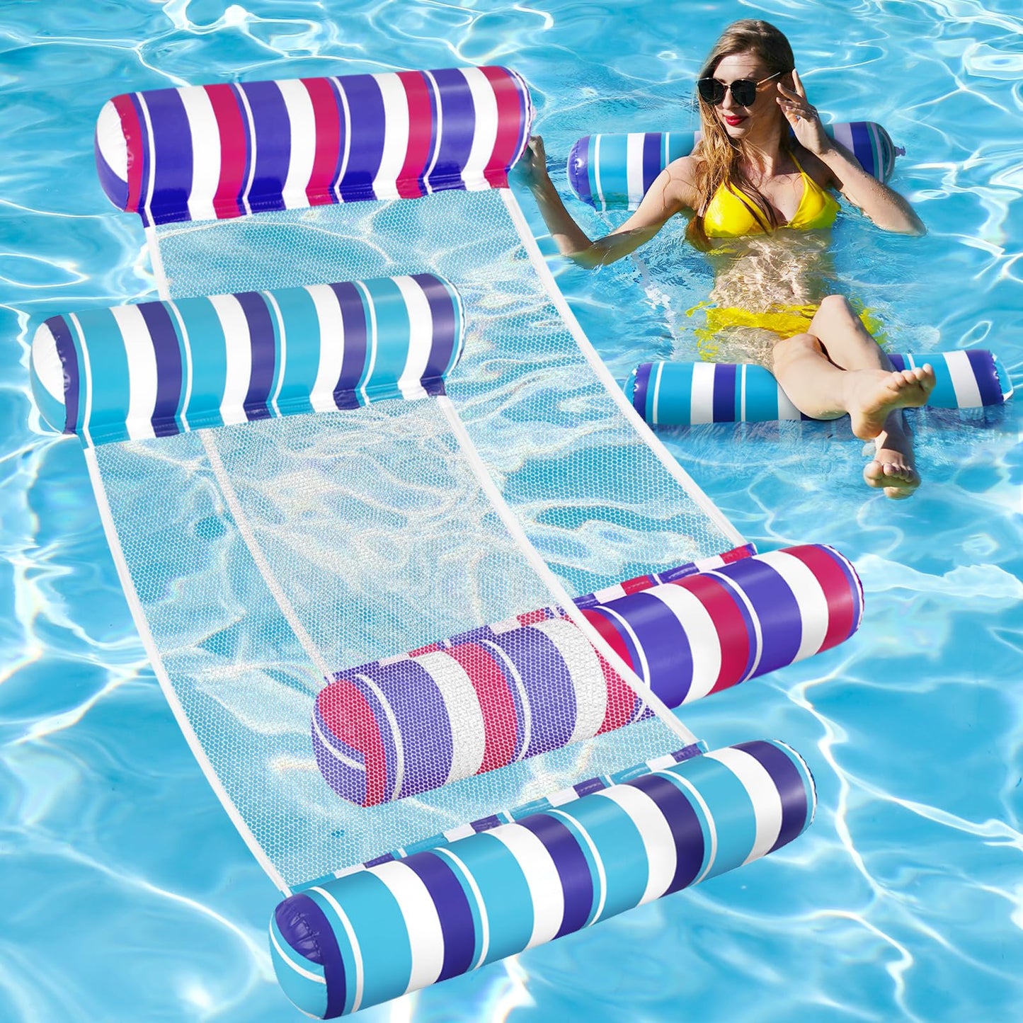 Pool Floats - 2 Pack Inflatable Pool Floats Rafts, Pool Floats Adult Size, 4-In-1 Floats For Swimming Pool, Thick Pvc Pool Float