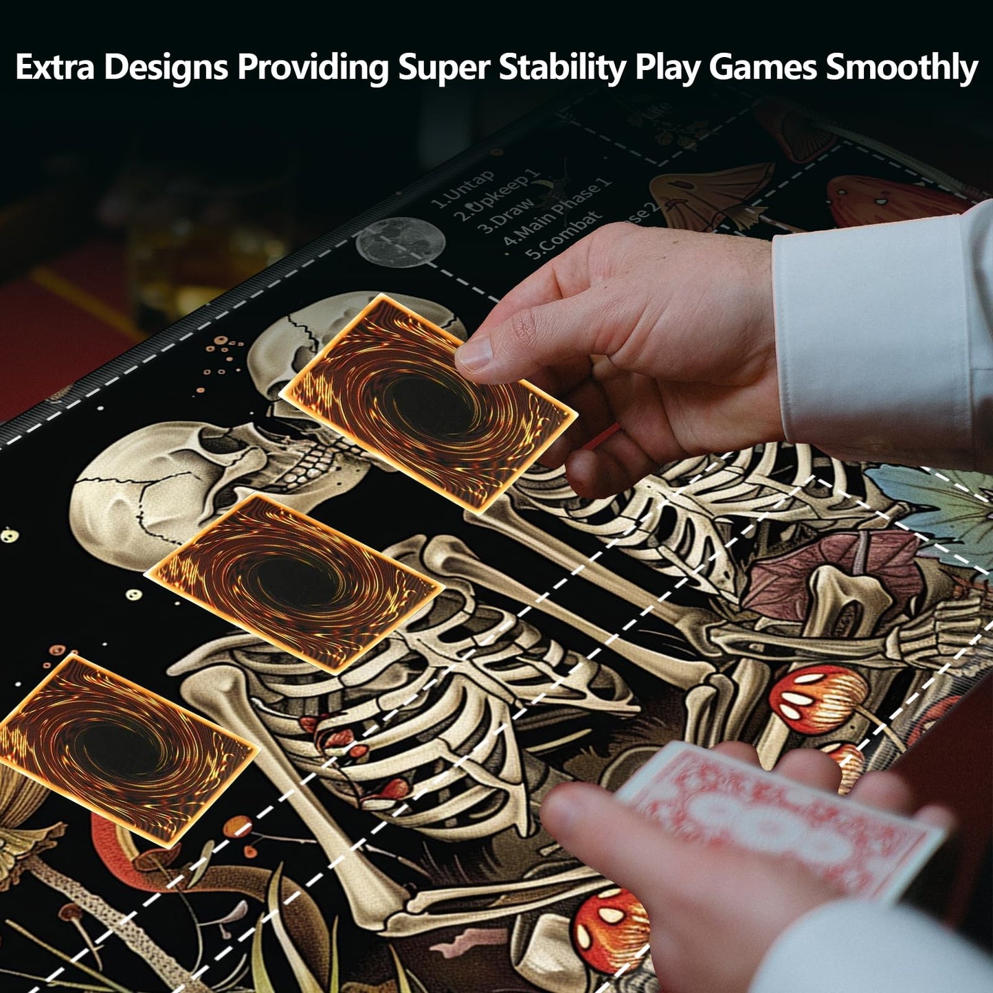 for MTG Card Playmat with Zone Game Play Mat for MTG TCG 24 x 14 inches Non-Slip Play Mat for Commander Board RPG CCG Game TCG Other Card Games/Mouse Pad-Kiss Skull