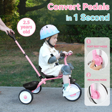 Liberry 2 In 1 Toddler Tricycle Age 2 3 4 Years Old, Kids Trike With Adjustable Push Handle, Bell & Basket, 3 Wheel Bike Riding