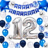 JumDaQQ 12th Birthday Party Decoration Set - Happy Birthday Banner & Blue Balloons, Latex Confetti for Boys, Model JD-12th-blue silver-31