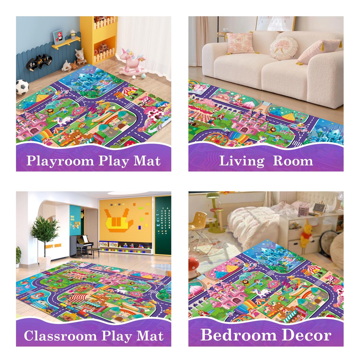 Oriate Kids Dream Mat Girls Toy Car Playmat, Princess Castle Girl Pink Kids Play Mat, Parent-Kid Interaction Pretend Game Mat For Playroom Classroom Bedroom Floor Decor, Ideal Girl Toys Play And Learn