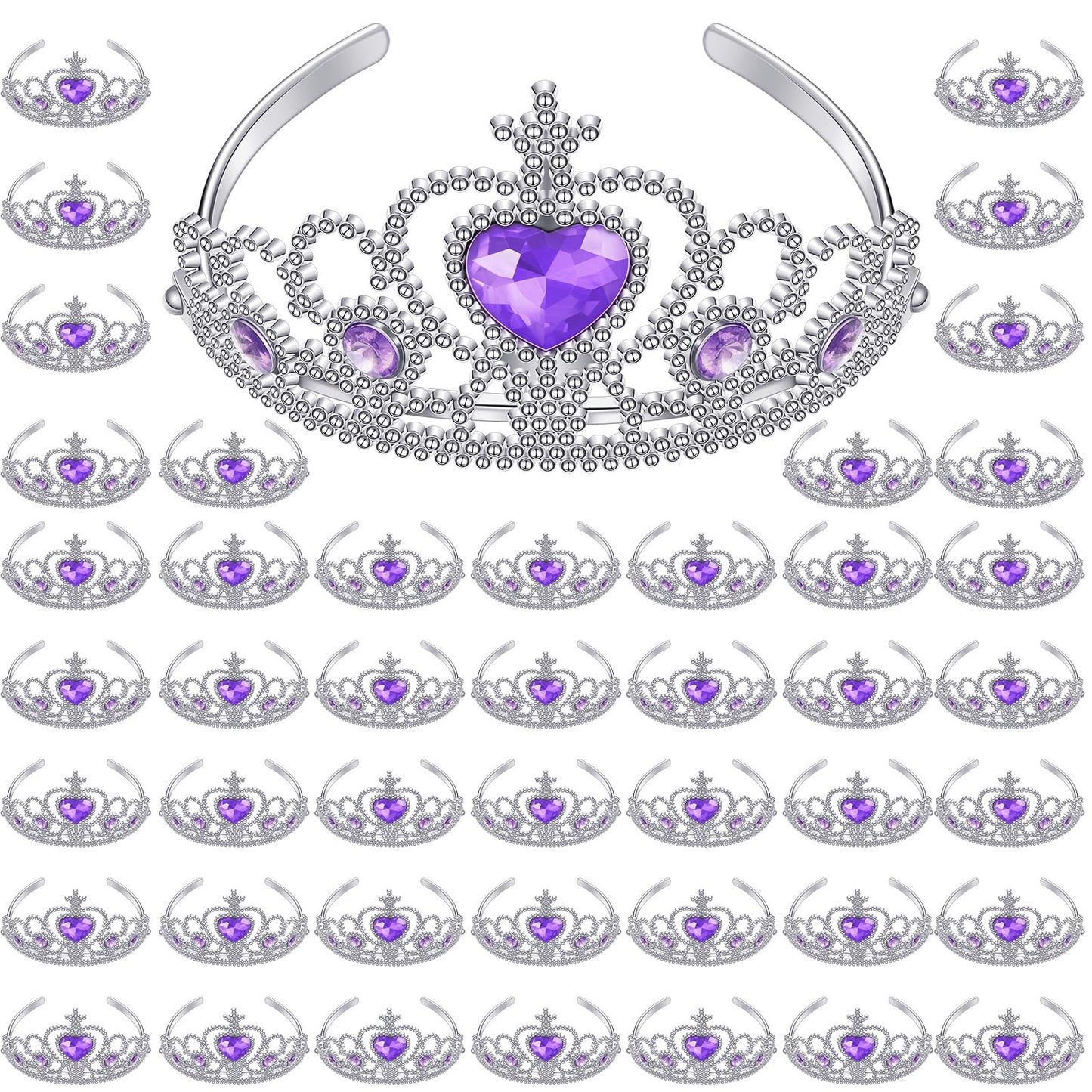 Hinly 48 Pcs Tiara Crown Set Princess Dress up Costume Party Favor Girls Plastic Crown Birthday Supplies Cosplay Accessory(Purpl