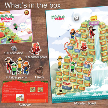 Logic Roots Mountain Raiders Addition Game - Fun Math Board Game For 7-9 Year Olds, Easy Start Stem Toy With Addition Of 2 & 3 Digit Numbers, Perfect Learning Gift For Girls & Boys, Grade 2 And Up