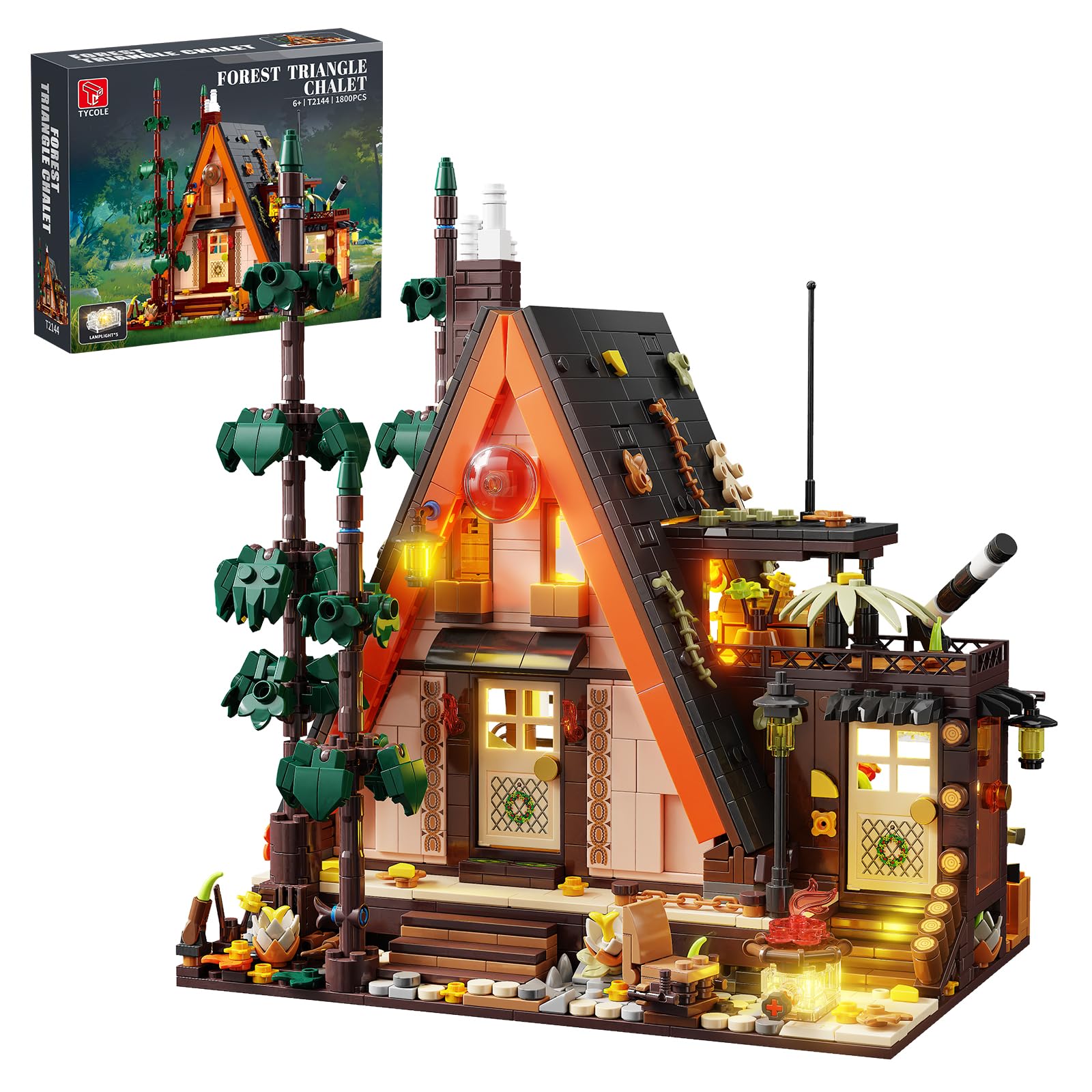 Tgl Tycole Wood Cabin Building Blocks Set With Led Lights,1800 Pcs Wooden Forest House Building Toys,Stem Treehouse Construction