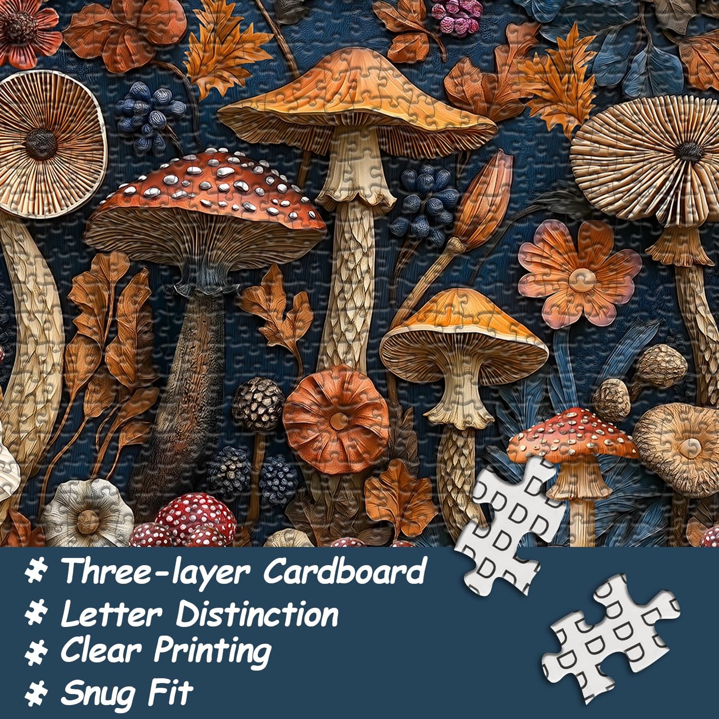 Vintage Mushroom Puzzles For Adults 1000 Pieces, Nature Mushroom Forest Flower Puzzle Art, Unique Plant Jigsaw Puzzle Retro, Imp