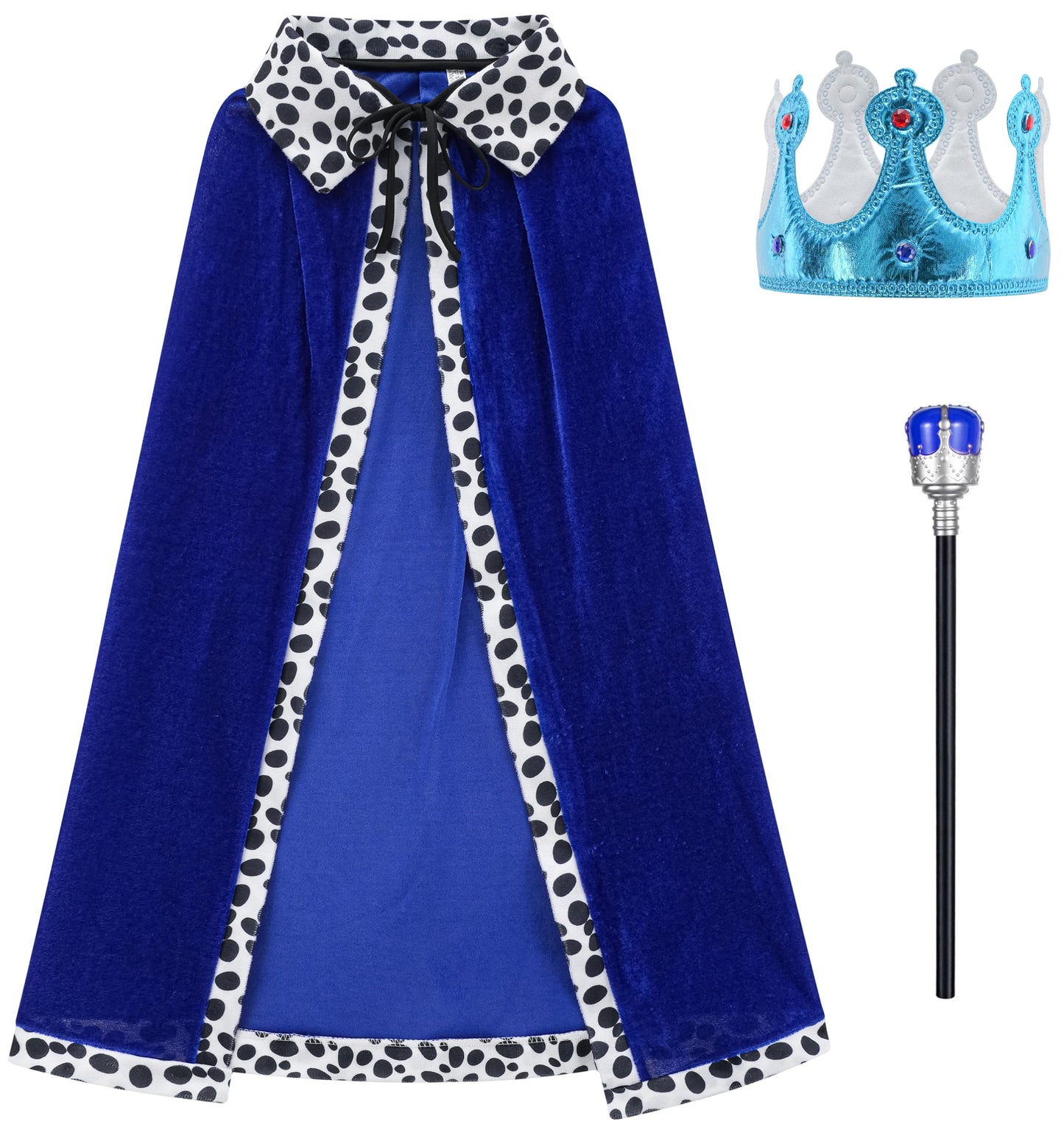 Gz-Laopaitou King Costume For Kids Cloak Crown Scepter Set Boys Prince Cape Halloween Cosplay Birthday Party Dress Up