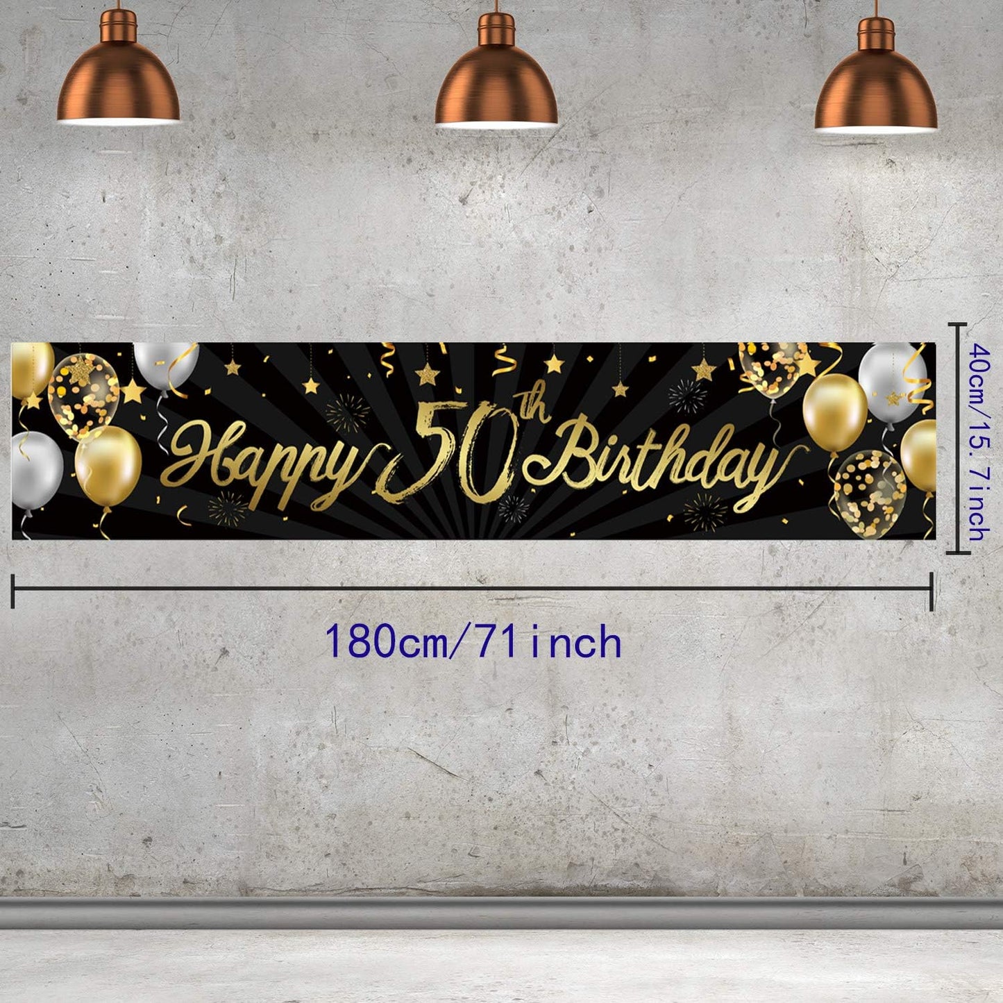 Happy 50Th Birthday Banner For Men Women Sign Black Gold Glitter 50 Years Old Birthday Party Decorations Supplies Anniversary Celebration Backdrop