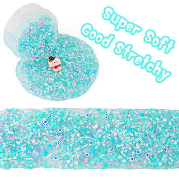 Snowman Glitter Blue & White Sequins Slime - Good Stretchy Crunchy Sensory Toy, Party Favors for Kids, Girls & Boys Gifts for Bi
