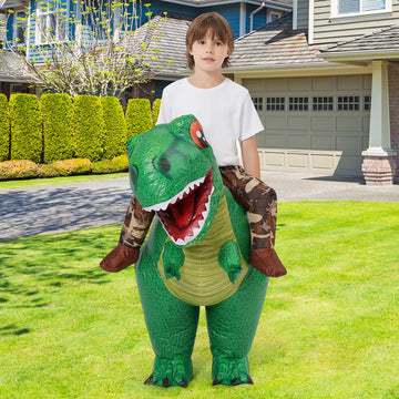 Comin Inflatable Ride-On Dinosaur Costume For Kids T-Rex Blow Up Green Dino Costume Funny Halloween Party Dresses 36''