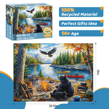 mjyphdm 500 Piece Jigsaw Puzzle for Adults & Kids - Bear & Eagle Design, Recycled Cardboard, Family Activity, 20.5 x 15 in