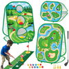 YSZZYSM 4-In-1 Kids Golf Games Set - Chipping Net, Putting Mat, Cornhole Board - Indoor/Outdoor - Blue - Model 7888-32 - 25.