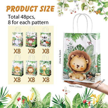 24 Pieces Safari Goodie Bag Safari Jungle Party Favor Bags With Handles For Kids Birthday Safari Themed Party Supplies (Watercol