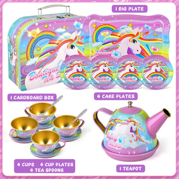 Unicorn Tea Party Set for Little Girls, Unicorn Tea Set Toys for Girls Age 3 4 5 6 Year Old, Toddler Kids Kitchen Pretend Play T
