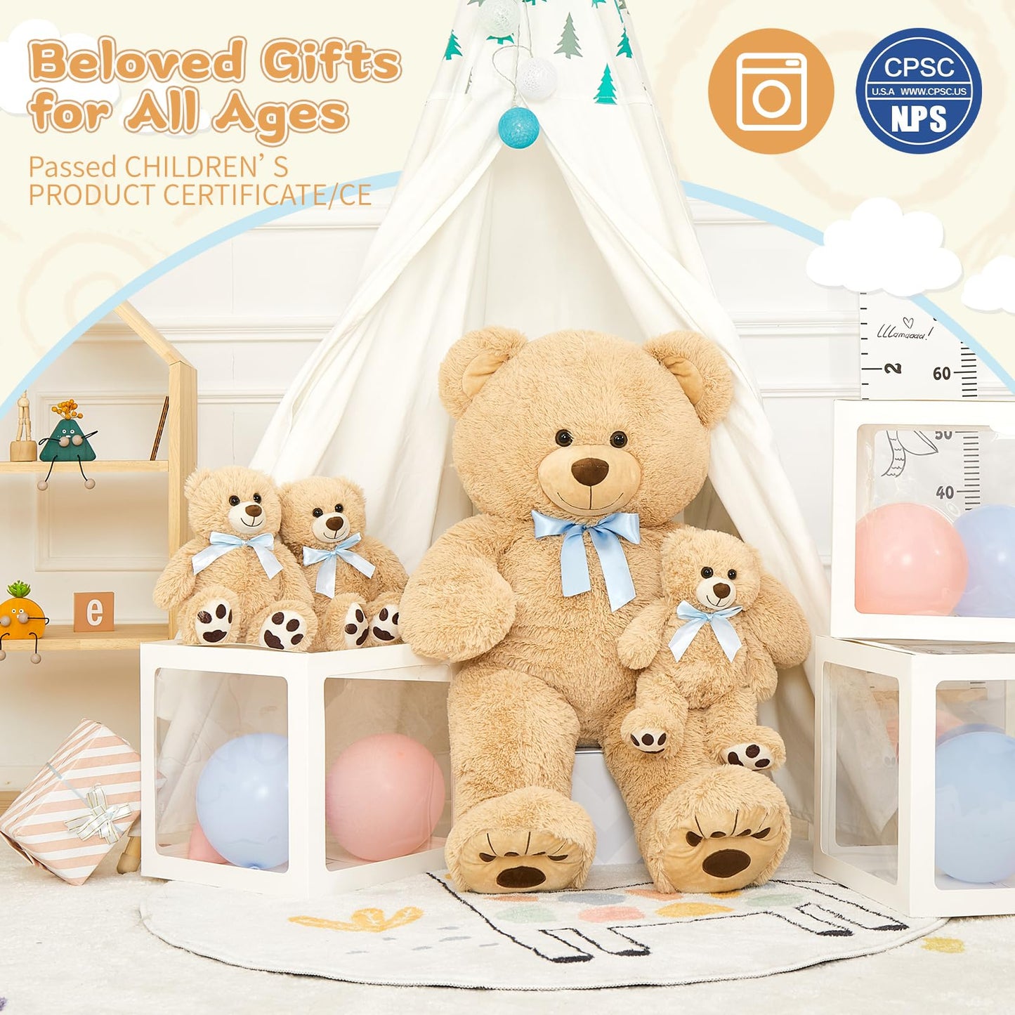 Morismos Giant Teddy Bear Stuffed Animal With Baby Bears,35.4'' Big Mommy Stuffed Bear,3 Small Bulk Teddy Bear Stuffed Animals F