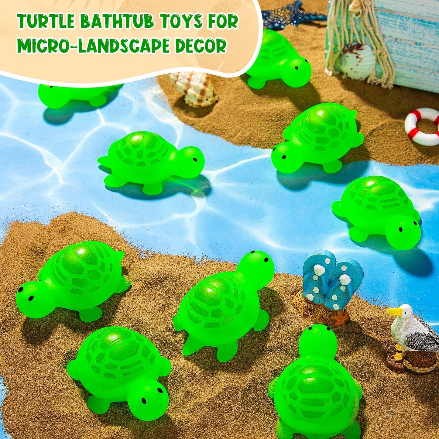 25Pcs Rubber Turtle Bath Toys Glow In The Dark Green Floating Squeaky Sea Turtle Rubbe Toys, Cute Screaming Sound Rubber Turtle