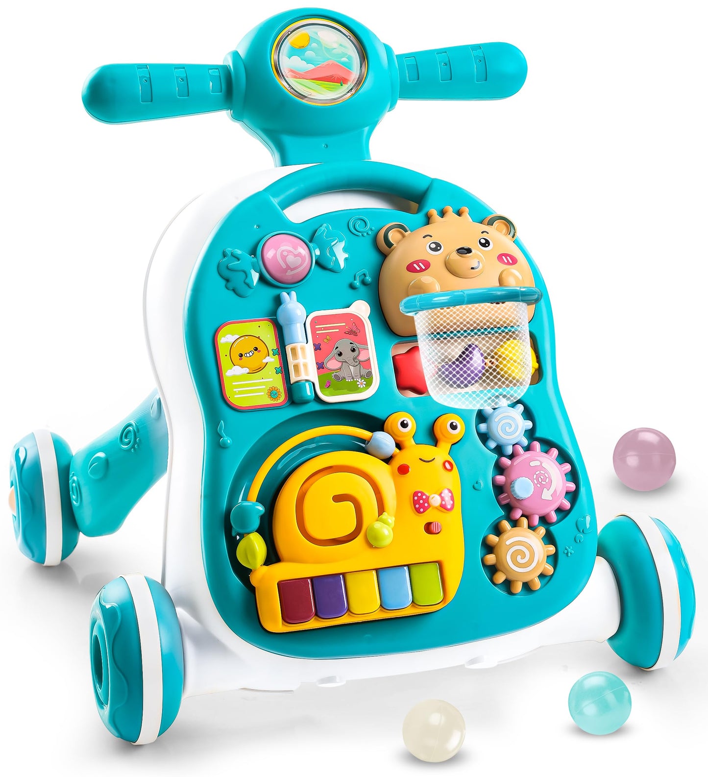 YOLAY 3 in 1 Baby Walker Push Toy with Wheels, Sit-to-Stand Foldable Walker for Baby Boy and Girl 6-12 Months with Detachable Pl