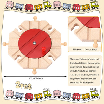 Syhood 2 Pieces Wooden Train Track Expansion Packs Wooden Train Accessories 8 Way Wood Track Turntables Compatible with Most Tra