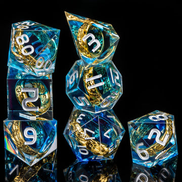OUKELANWO D&D Polyhedral Dice Set, 7pcs Resin RPG Dice, Blue & White, D6 17mm, Model QW-YKL-06-US