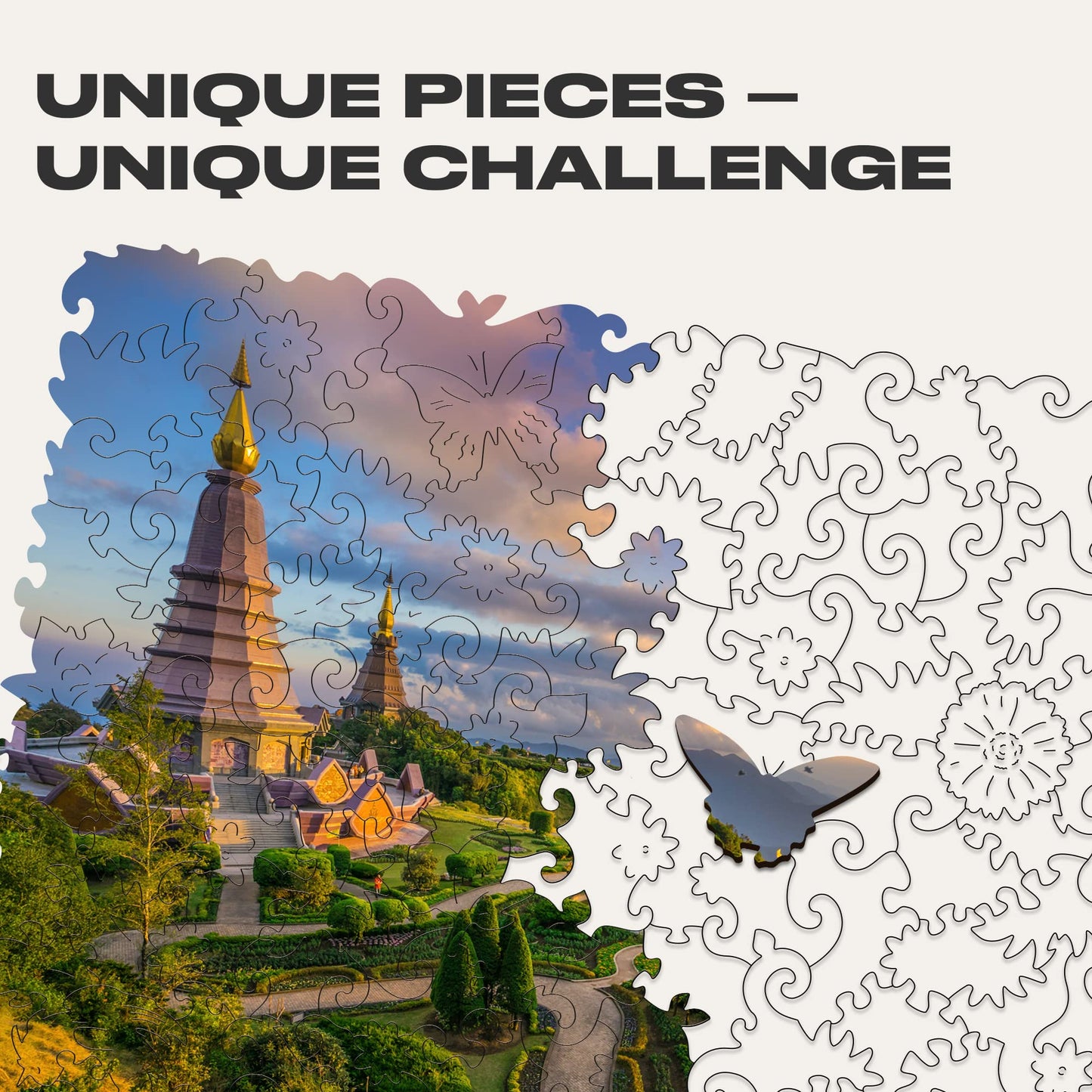 Unidragon Original Wooden Jigsaw Puzzles - Nature Chiang Mai, 125 Pcs, Small 9'X6.2', Beautiful Gift Package, Unique Shape Best Gift For Adults And Kids