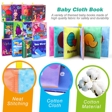 Baby Bath Books, Fabric Soft Baby Cloth Books, Early Education Toys, Waterproof Baby Books For Toddler, Newborn, Infants Perfect Shower Toys, Kids Bath Toys Baby Gift (12Pcs)