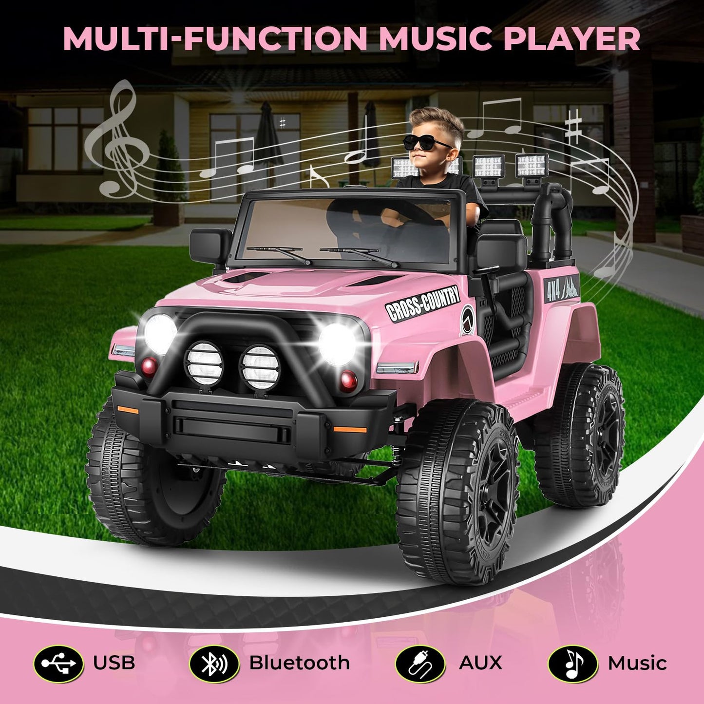 Hikole Electric Ride on Car for Kids, 12V Battery Powered Car w/Parent Remote Control, Music, Windshield, Spring Suspension, 3 S