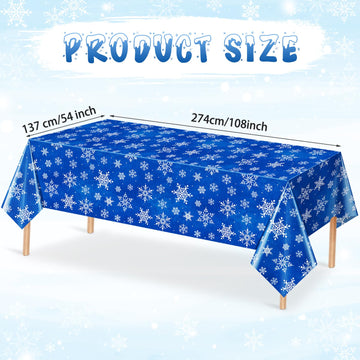 Jectivs 3 Pieces Christmas Snowflake Plastic Party Tablecloth Decorations,White Snowflake Blue Xmas Backdrop Sign Table Cover Ba