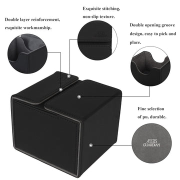 ÆGIS GUARDIAN MTG Card Deck Box with Dice Tray, Faux Leather, Fits 150+ Sleeved Cards, Black