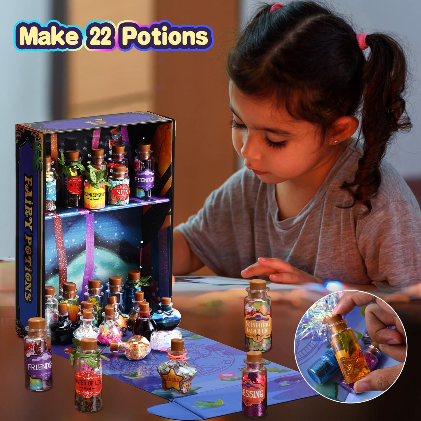 Wothfav Fairy Magic Potion Kit for Kids - 22 Mixed Magic Wizard Potion Bottles, Halloween Christmas Decorations Birthday Gifts T