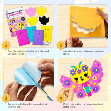 Vkpi 4 Pieces Eva Foam Art Crafts Gift Kit, Creative Make Your Own Butterflies, Cartoon Paper Craft Projects For Kids Ages 4+ To