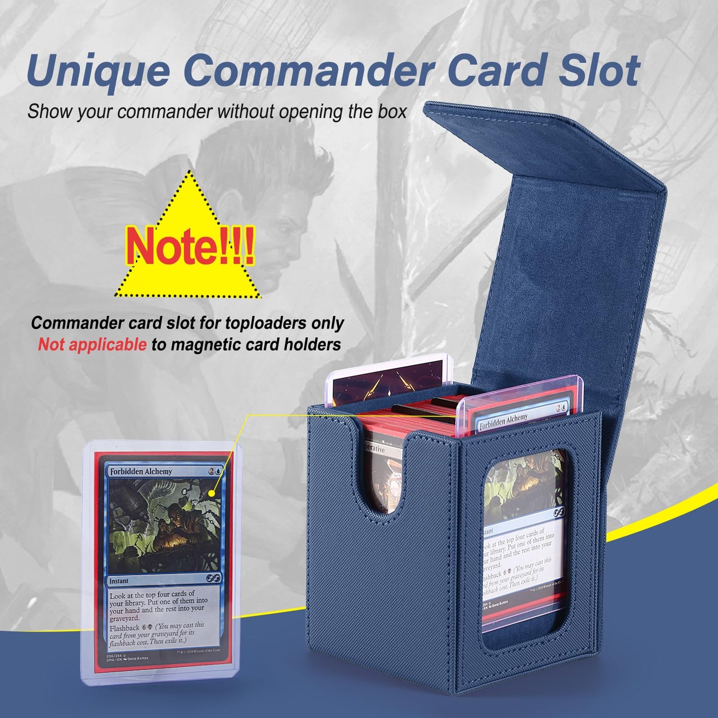 MTG Deck Box, Double Display Window MTG, Commander Deck Box Fits 120+ Single Sleeved Cards, PU Leather Magnetic Closure Card Box