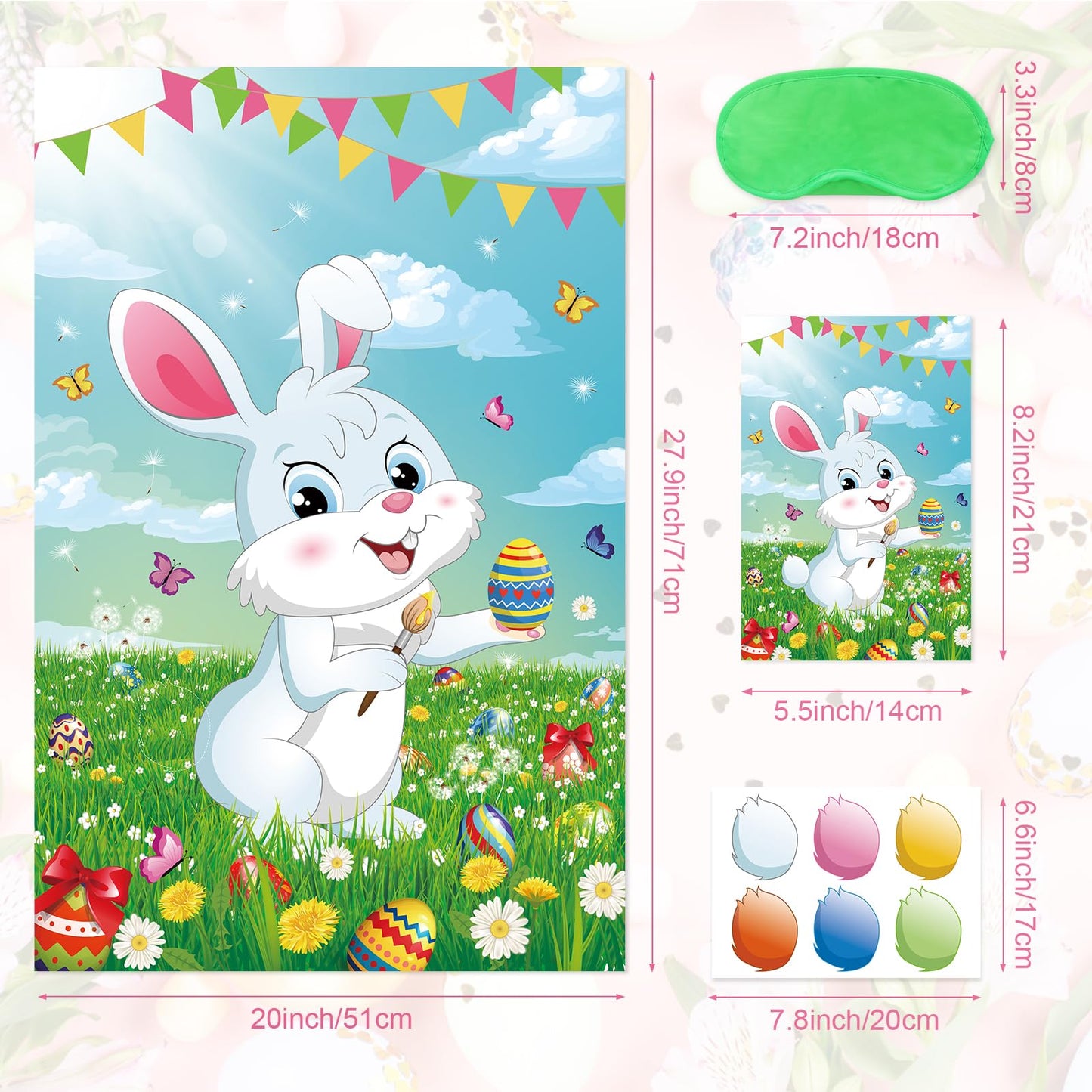 Pin The Tail On The Bunny Easter Games For Kids Easter Party Games Birthday Party Happy Easter Party Decoration Supplies Easter Egg Hunt Activities, Large Bunny Game Poster With 36 Tail Stickers