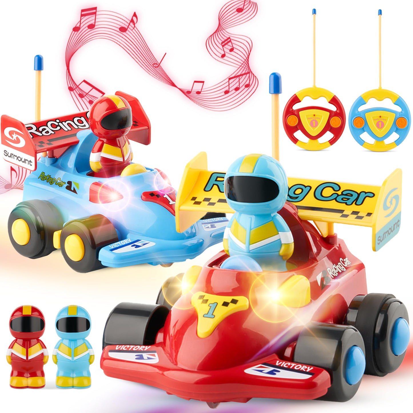 OMBU 2pk Remote Control Car for Kids - Toddler Toys 3-4, Remote Control Car for Toddlers 1-3 with Music and LED Lights, Toddler