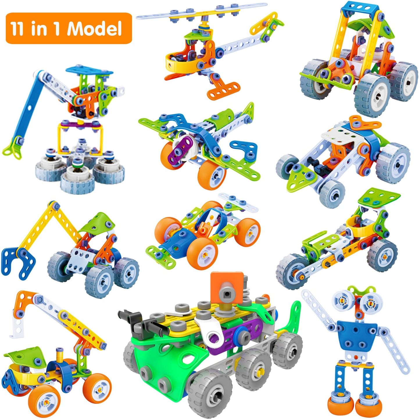 Moontoy 11 In 1 Stem Toys For 4 5 6 7 8+ Year Old Boy Birthday Easter Gift 175 Pcs Building Toys For Kids Ages 4-8 5-7 6-8 4-6 Erector Set Educational Blocks Construction Stem Activities Creative Game