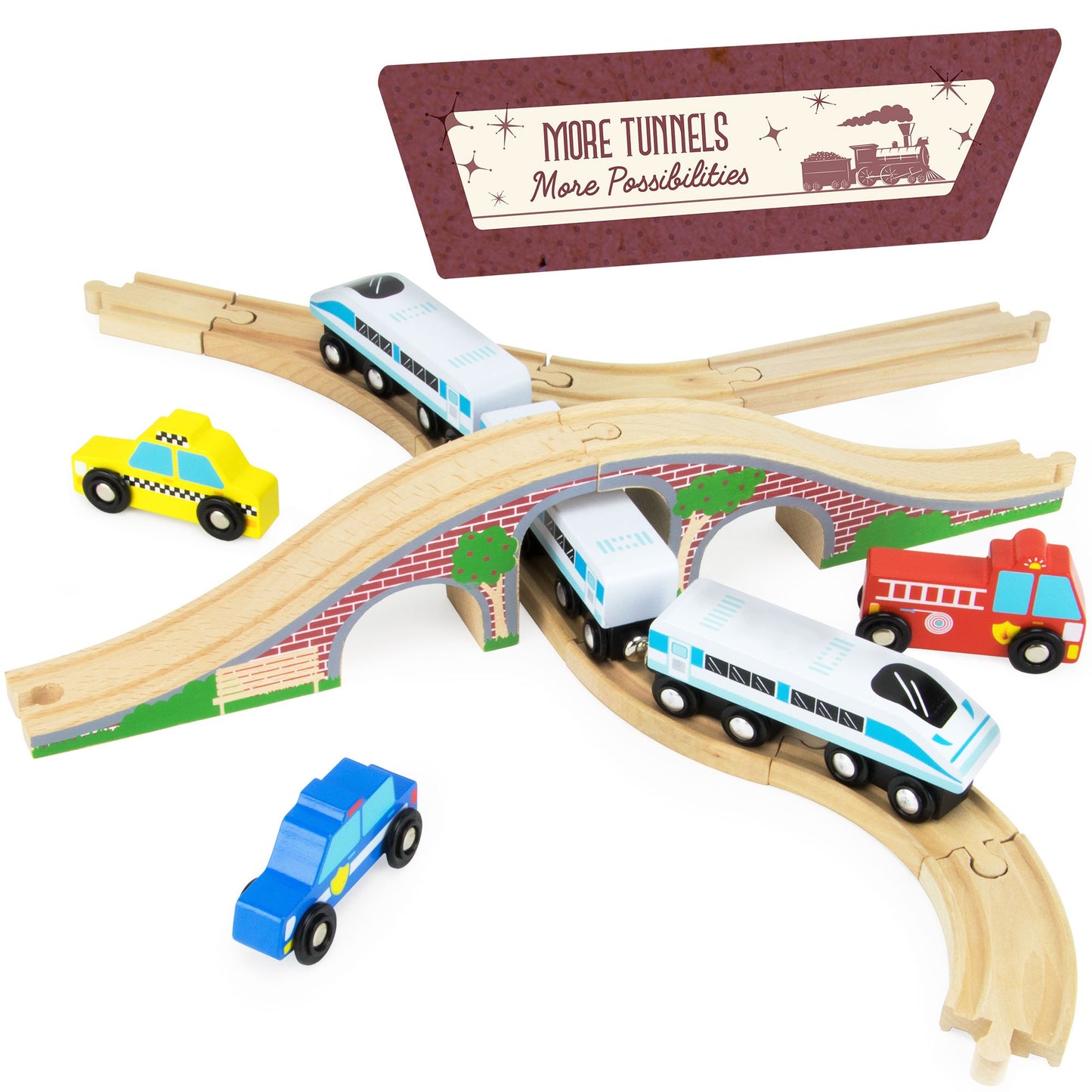 Conductor Carl Wood Train Track Expansion Packs| Compatible with Most Train Tracks| Brick Bridge -1 Count (Pack of 2)